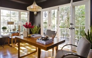 jeff andrews design home office los angeles french doors wood tdesk retro upholstered chair